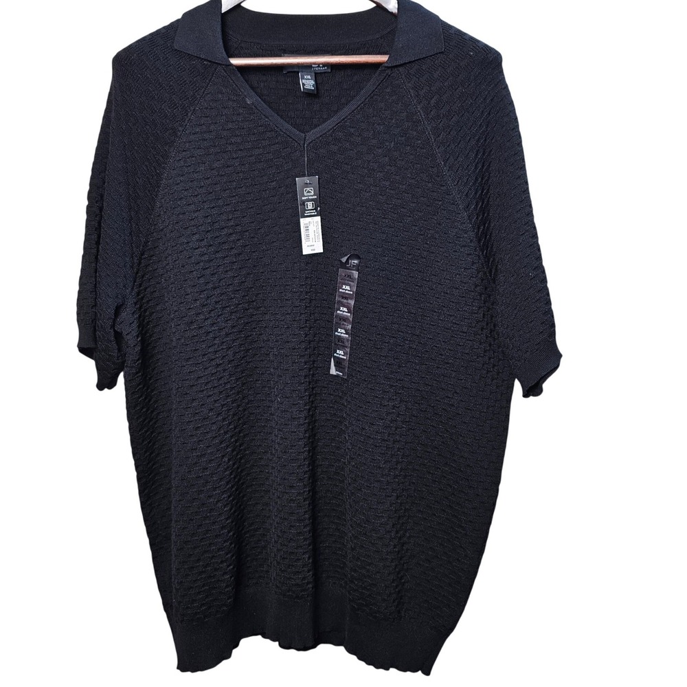 J Ferrar Mens XXL Black Textured‎ Knit V-Neck Short Sleeve Polo Shirt New NWT